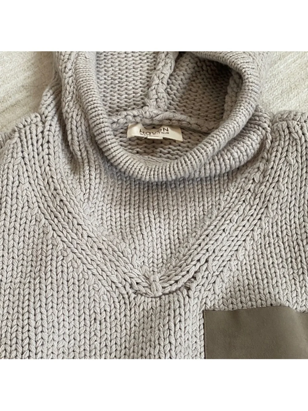 Women's Cream Cowl Neck Pocket Sweater